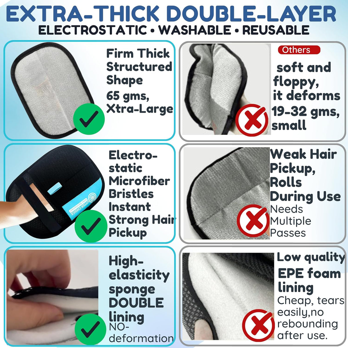 Upgraded Magic Brush Pet Hair Removal Gloves, Electrostatic Grooming Mitt