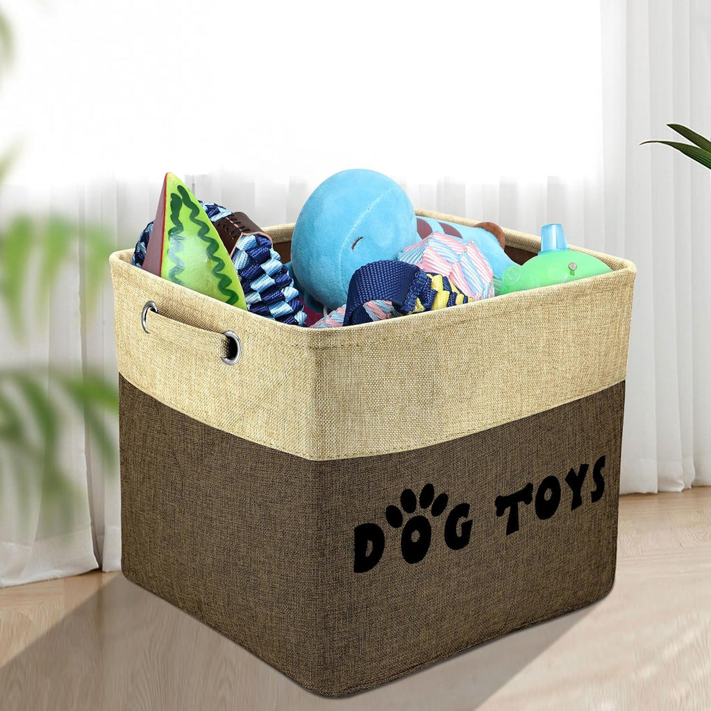 PET ARTIST Dog Toy Basket, Large Collapsible, Brown, L:15"x13"x12"