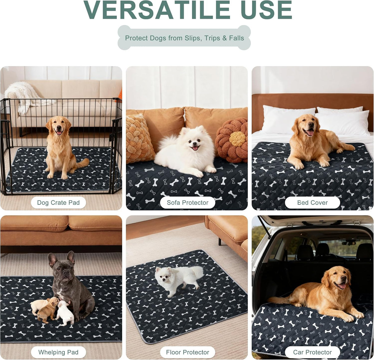 Eterish Washable Pee Pads for Dogs Extra Large 48'' x 60'' 2 Pack | Reusable Absorbent Pet Puppy Dog Training Pads Non-Slip, Waterproof Whelping Potty Pads for Dogs Leak-Proof