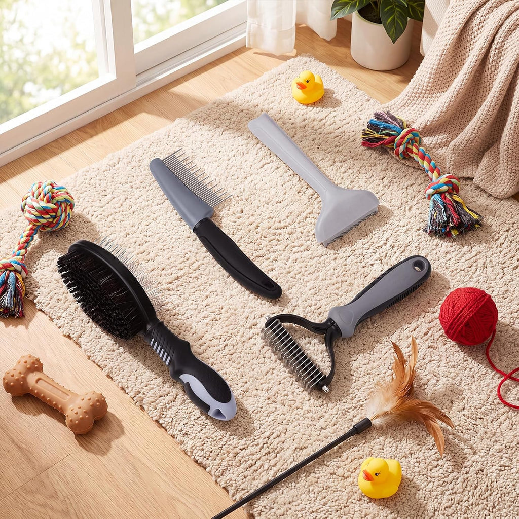 Patelai 4 Pcs Dog Dematting Comb, Gray and Black Grooming Set