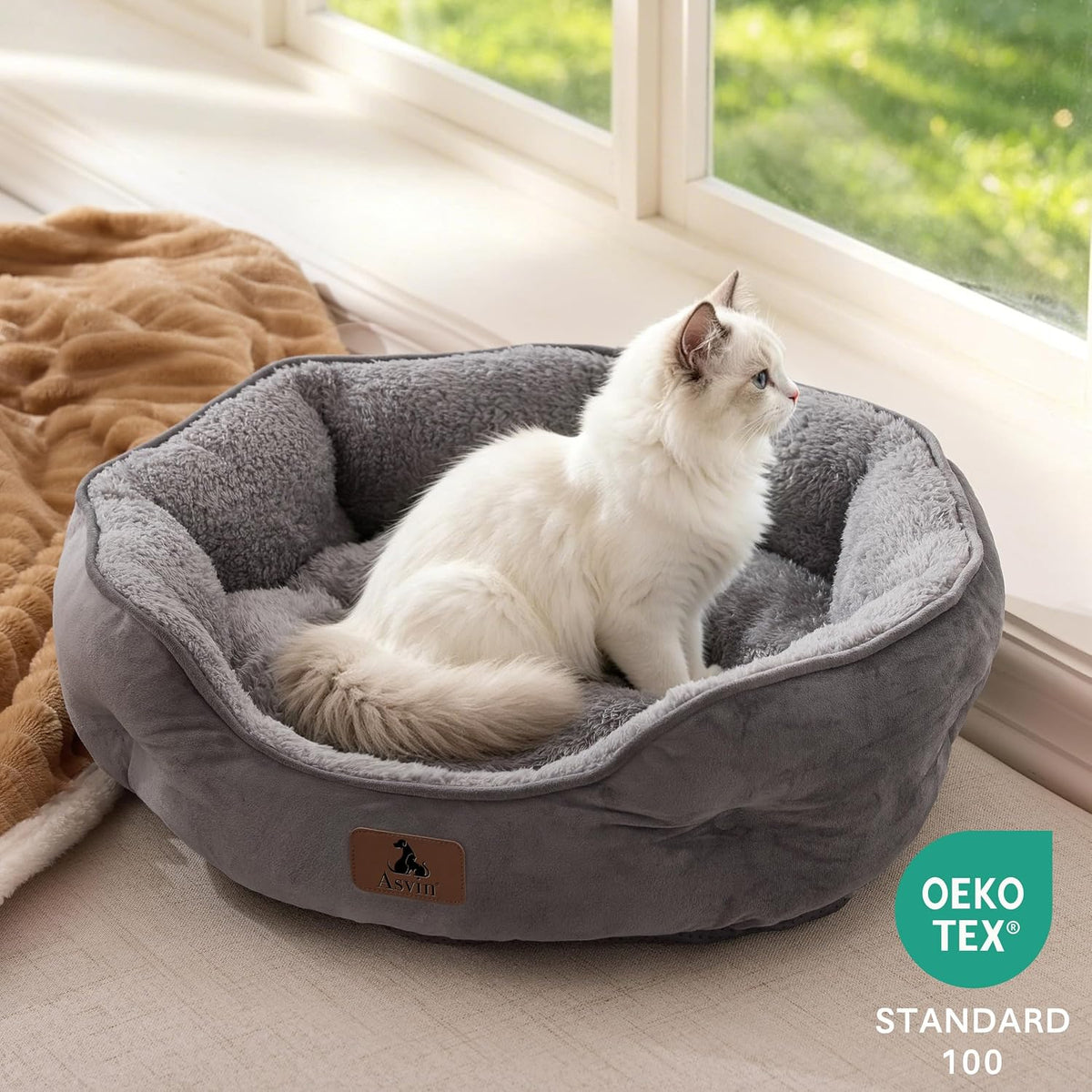 Asvin Medium Dog Bed for Medium Dogs, Cat Beds for Indoor Cats, Pet Bed for Puppy and Kitty, Extra Soft & Machine Washable with Anti-Slip & Water-Resistant Oxford Bottom, Grey, 25 inches