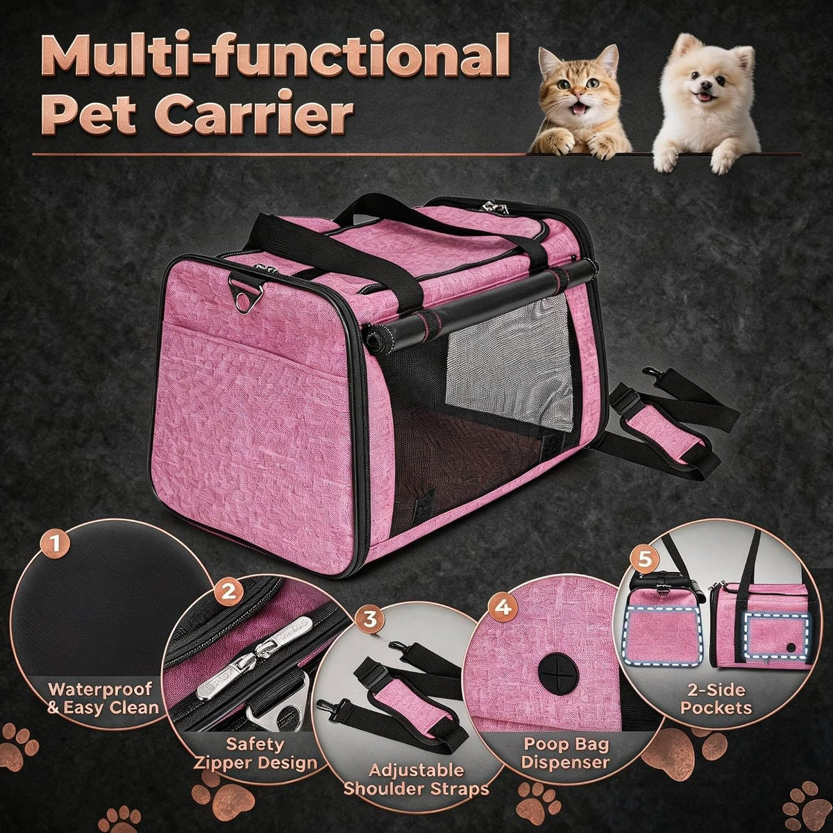 YUDODO 25lbs Cat Carrier Lightproof Soft Sided Pet Carrier for Large Cat
