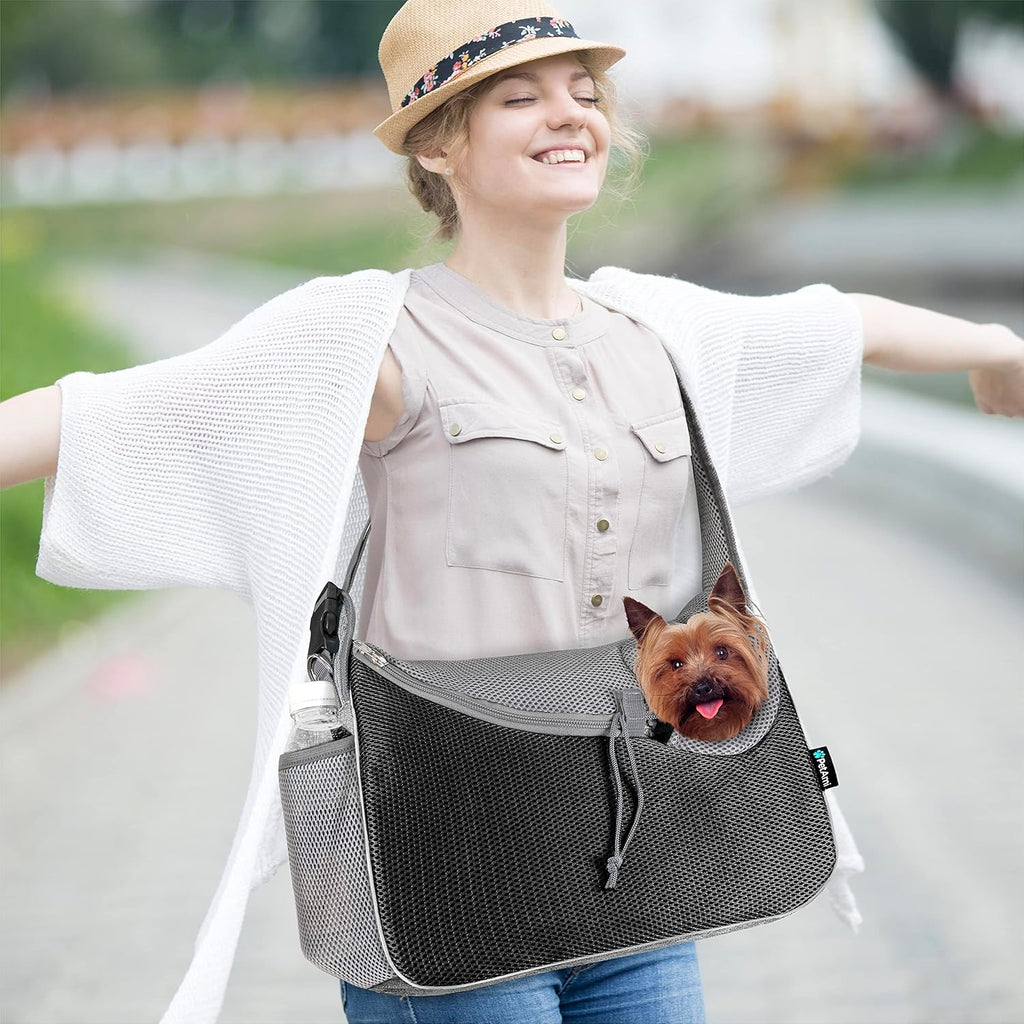 PetAmi Dog Sling Carrier for Small Dogs, Hands Free Crossbody Carrier, Gray