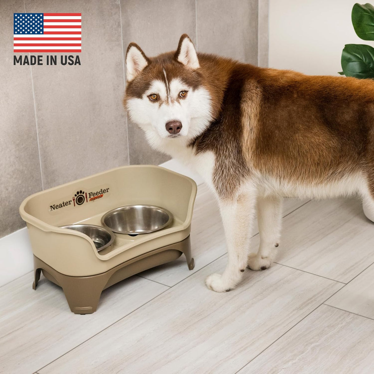 Neater Feeder Express Mess Proof Dog Bowls Elevated for Medium to Large Sized Breed, No Spill Raised Dog Food Bowl Stand, Stainless Steel Food and Water Bowl Set, Pet Dish Feeding Station, Cappuccino 
