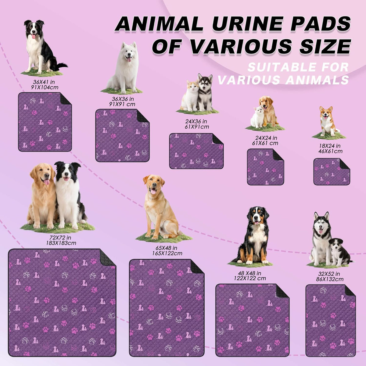 WanpeeGoo Washable Pee Pads for Dogs, Waterproof, 36 x 41 in, 2 Pack, Purp | Super Absorbent, Waterproof and Non-Slip; Washable, Reusable Dog Pads for Crates, Playpens, Floors, Furniture and Travel