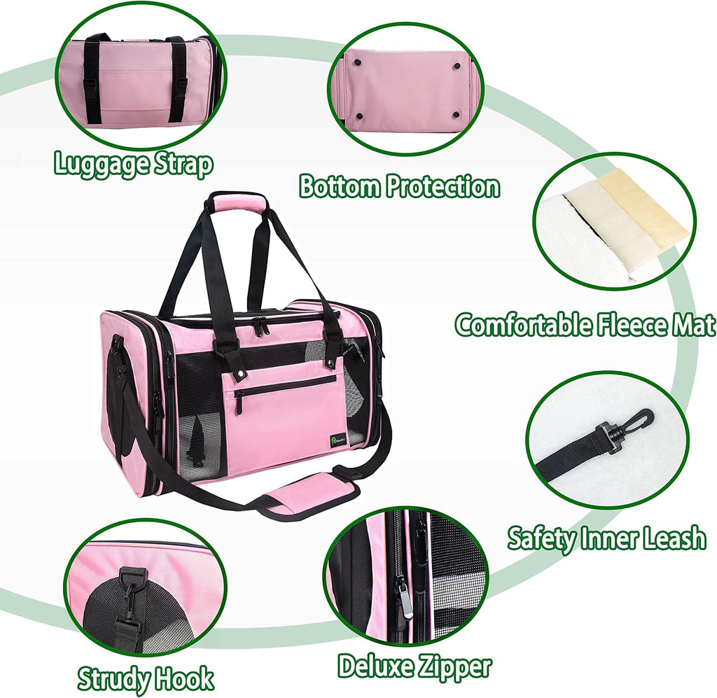 Soft-Sided Pet Carrier for Cats Small Dogs of 15 Lbs Medium Pink