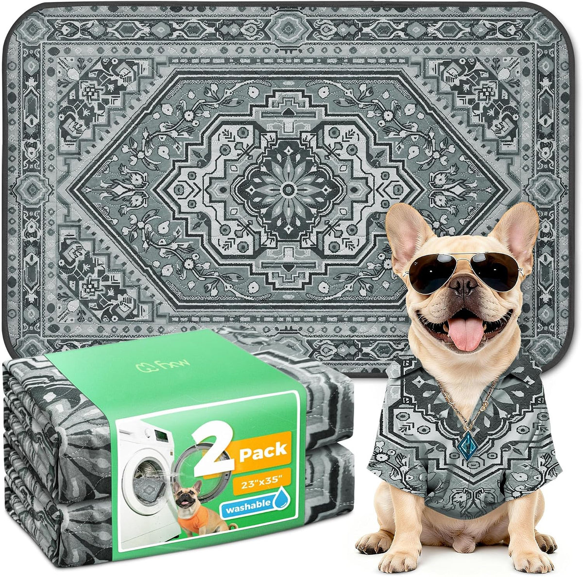 FXW Washable Pee Pads for Dogs, Super Absorbent, 23" x 35", 2 Packs | Machine washable, Non-slip backing