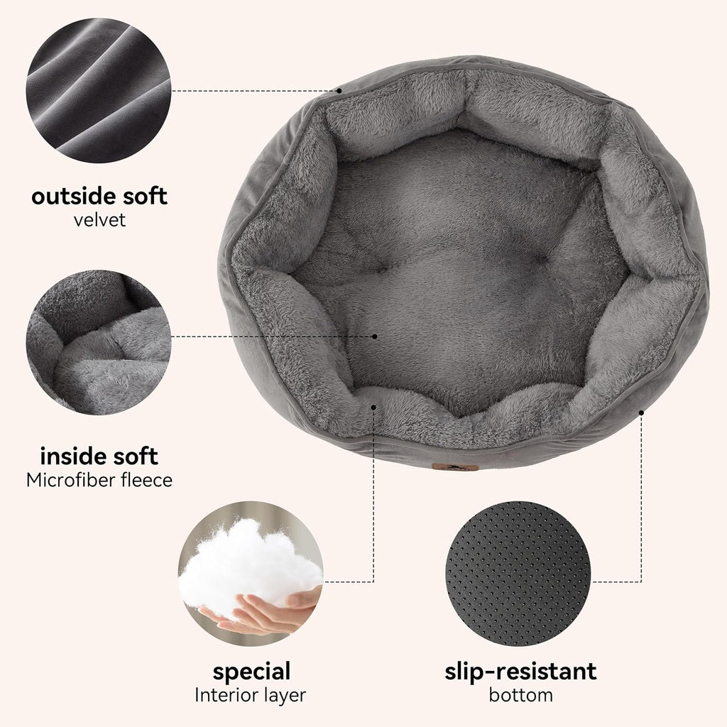 Asvin Medium Dog Bed for Medium Dogs, Cat Beds for Indoor Cats, Pet Bed for Puppy and Kitty, Extra Soft & Machine Washable with Anti-Slip & Water-Resistant Oxford Bottom, Grey, 25 inches