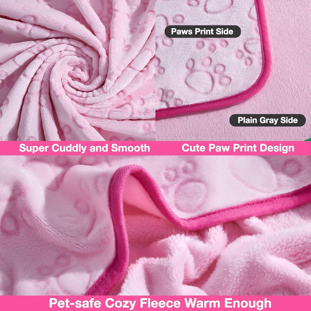Stuffed Premium Soft Dog Blanket, with Flannel Pink Cute Paw Print, Cat Blanket Puppy Supplies Dog Products Stuff Essentials(Pink 32x40 inches)