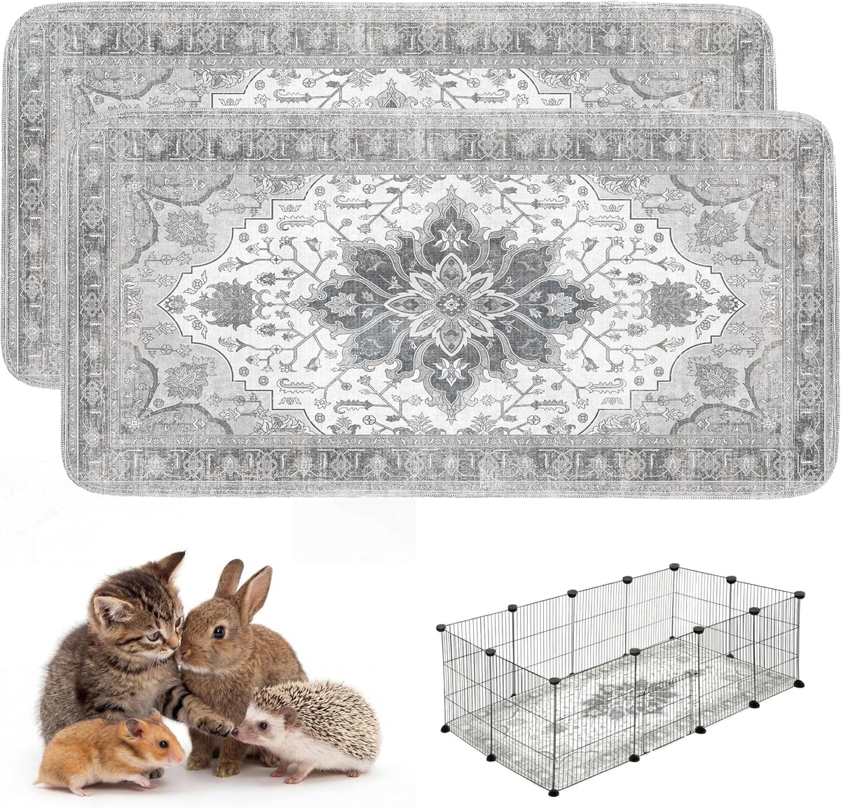 Washable Guinea Pig Pee Pads,Absorbent Reusable Guinea Pig Cage Liners,Waterproof,Leak-Proof & Non-Slip Potty Pads for Small Animals Rabbit Hamster Rat.(Gray Floral,24"x48")