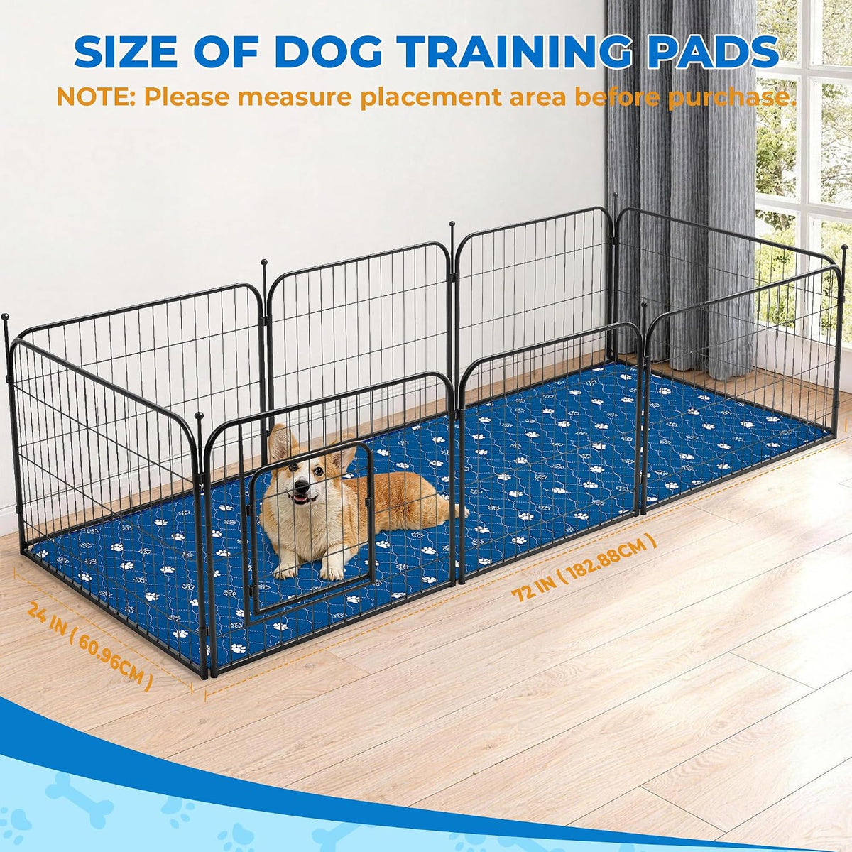 Fostanfly Non Slip Washable Dog Pee Pads, 24"x72" (2x6ft)-1 Pack, Blue | Reusable Puppy Pee Pads with Great Urine Absorption, Dog Mats for Whelping, Potty, Runner Rug for Hallway, Entryway, Bedroom