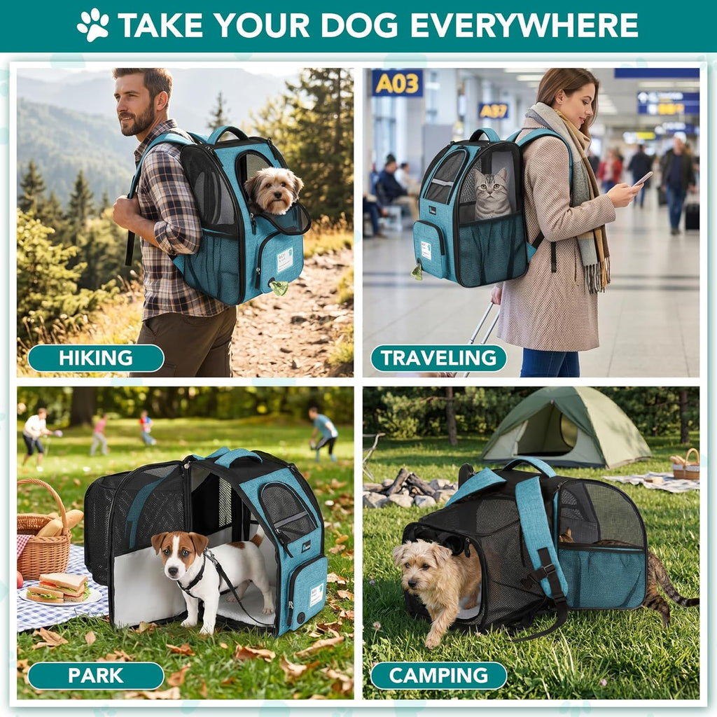 PetAmi Expandable Dog Cat Backpack Carrier, Airline Approved, Teal Blue