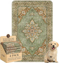 4PACK Washable Pee Pads for Dogs,Great Urine Absorbent Reusable Puppy Training Pads,Waterproof,Leak-Proof & Non-Slip Potty Pads for Whelping,Crate,Playpen,Bed.(Green Floral,24"x36")
