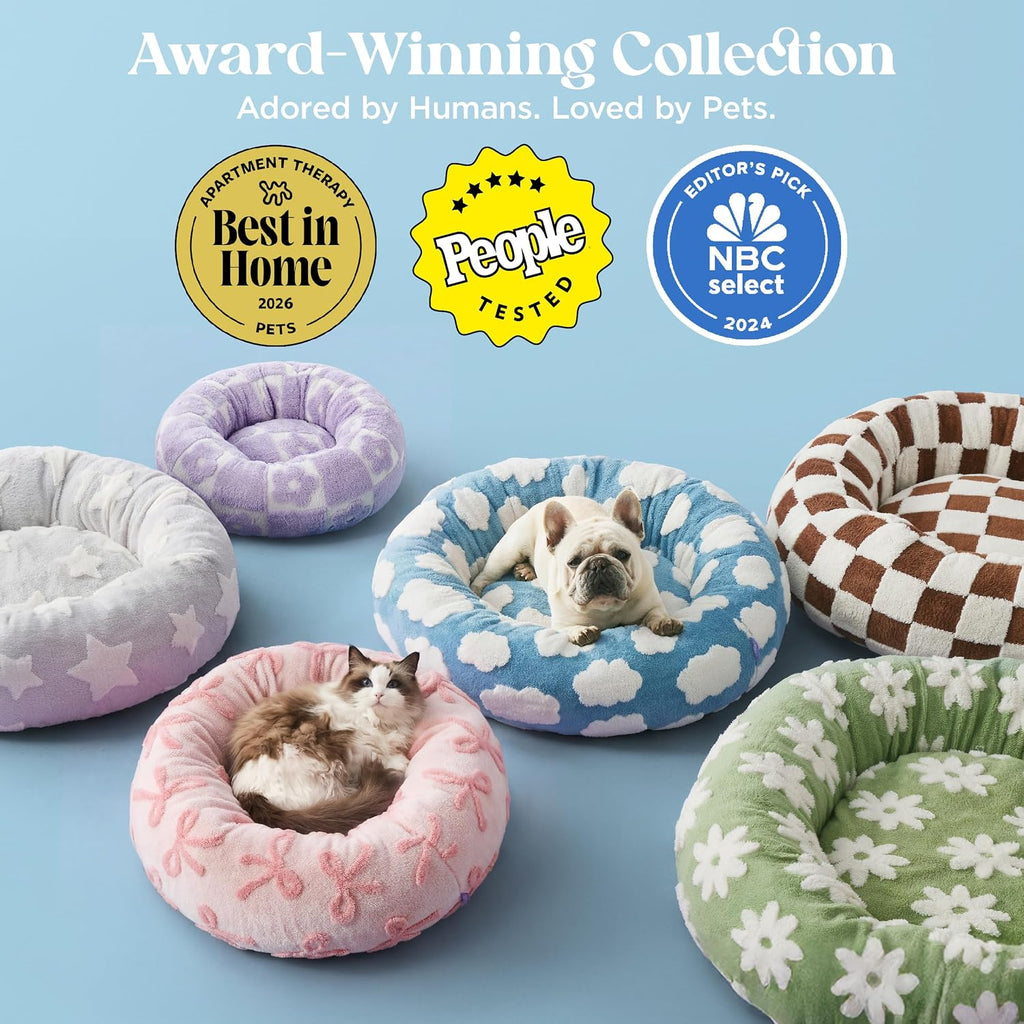 LE SURE Shown on TV Jacquard Donut Dog Beds Large Sized Dog,Sand 36x36x8in