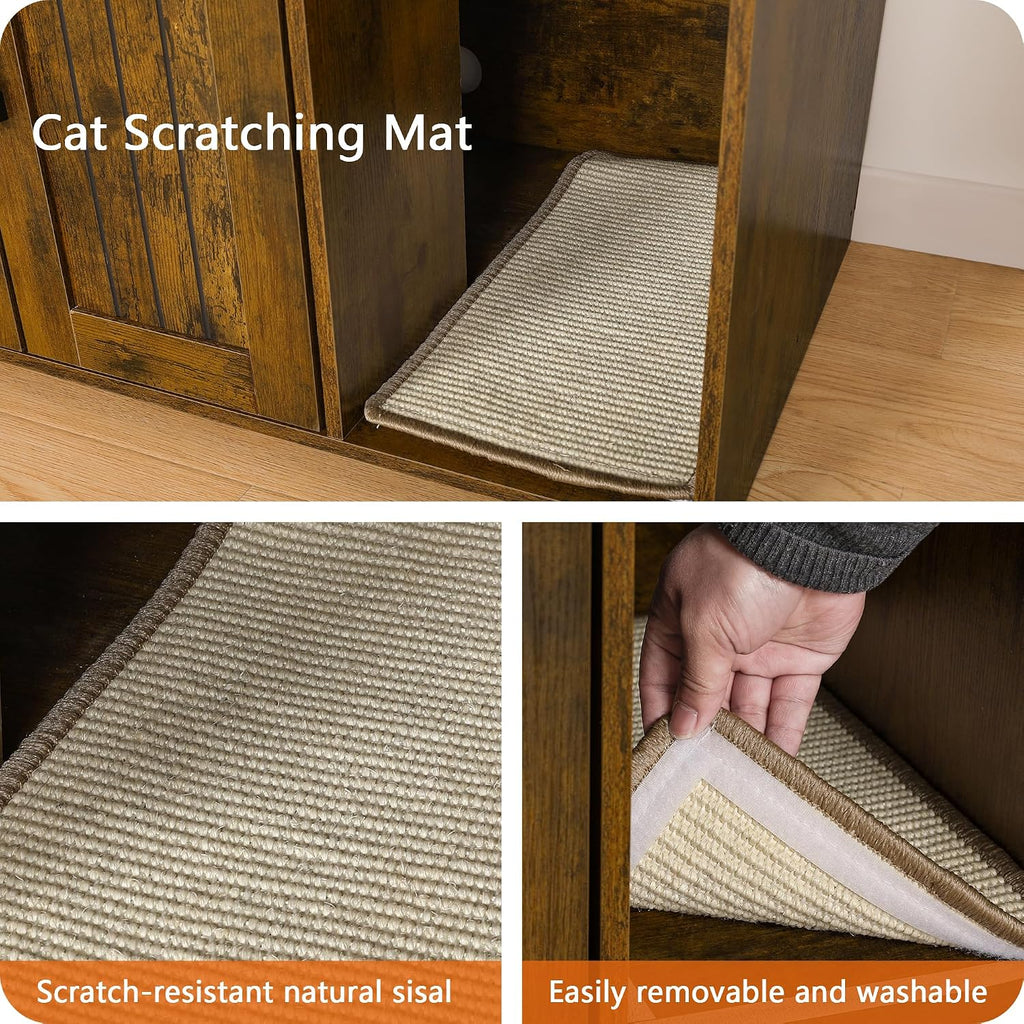 Dwanton Cat Litter Box Enclosure, with Scratching Mat, 27.6" x 18.2"x 19.6"