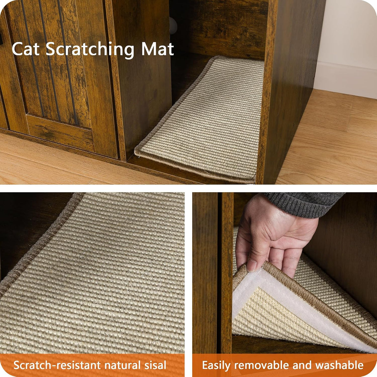 Dwanton Cat Litter Box Enclosure, with Scratching Mat, 27.6" x 18.2"x 19.6"