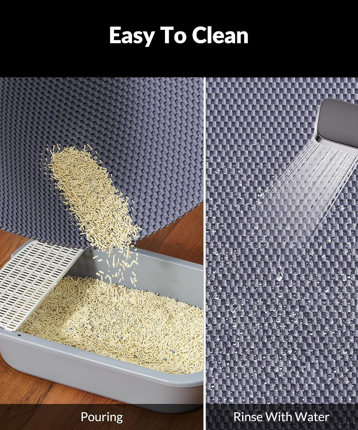 Cooyes Cat Litter Mat - Cut to Fit Any Place, 23"x17" Litter Trapping Mat | for Litter Box, Easy to Clean, Waterproof & Non-Slip Kitty Pad, Scatter Control to Protect The Floor (Grey)