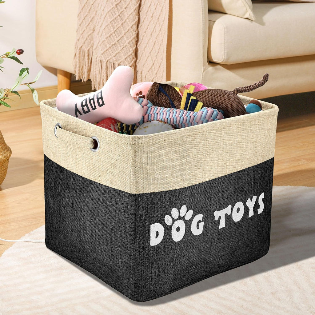 PET ARTIST Dog Toy Basket, Large Collapsible, Black, L:15"x13"x12"