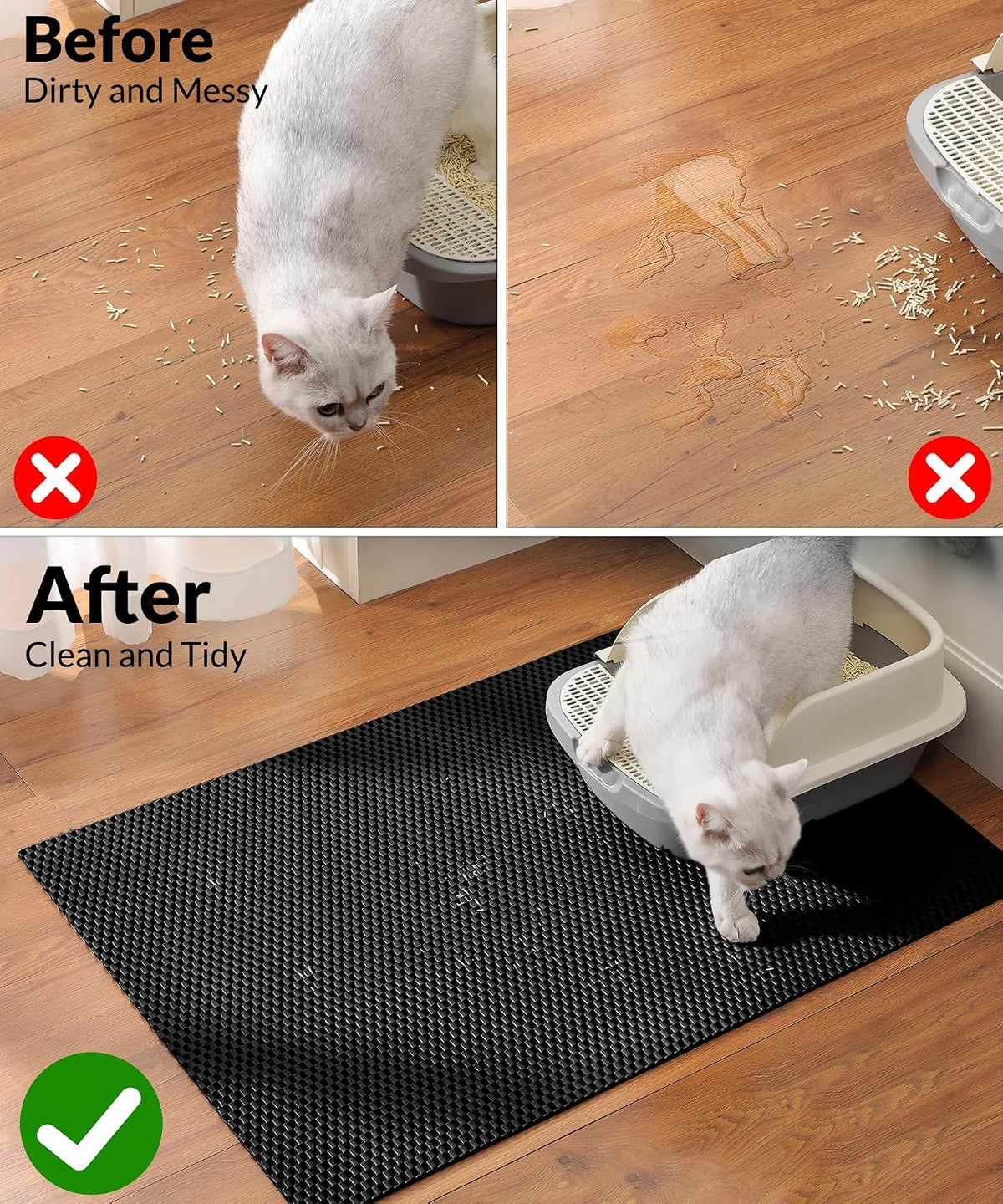 Cooyes Cat Litter Mat - Cut to Fit Any Place, 47"x35" Litter Trapping Mat | for Litter Box, Extra Large, Easy to Clean, Waterproof & Non-Slip Kitty Pad, Scatter Control to Protect the Floor (Black)