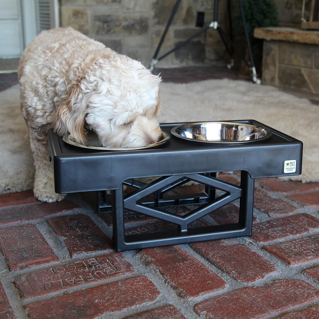 Pet Zone Designer Diner Elevated Dog Bowl Stand, 3 Adjustable Height Levels | 3 Height Adjustable, Includes 2 Stainless Steel Bowls with 7 Cup Capacity Each 