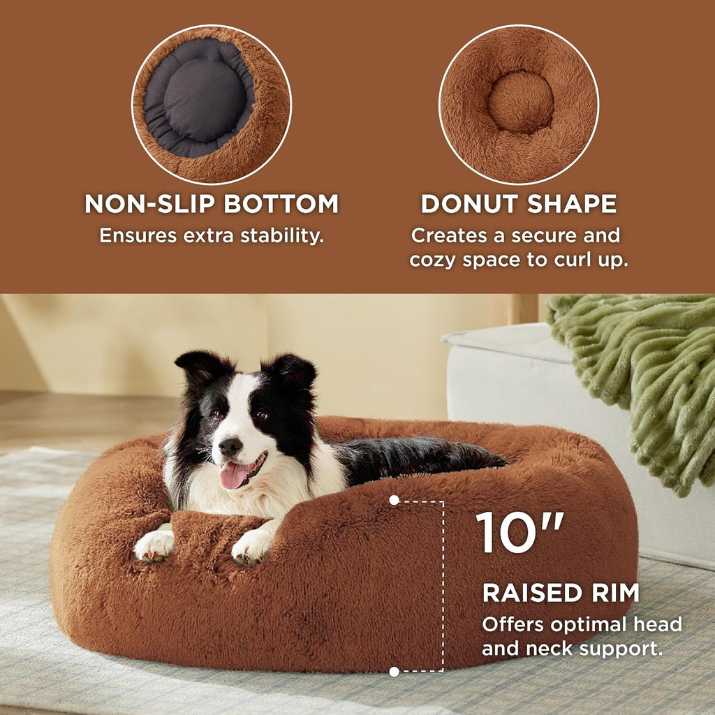 Bedsure Calming Dog Beds Large Sized Dog Donut Washable Pet Bed,36in Copper
