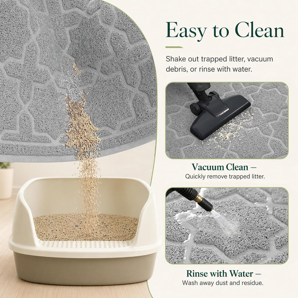 Yimobra Cat Litter Mat, Waterproof Litter Trapping Mat, 24x20, Grey | PVC Litter Box Mat with Non Slip Backing, Easy Clean Surface and Scatter Control Design for Cleaner Floors