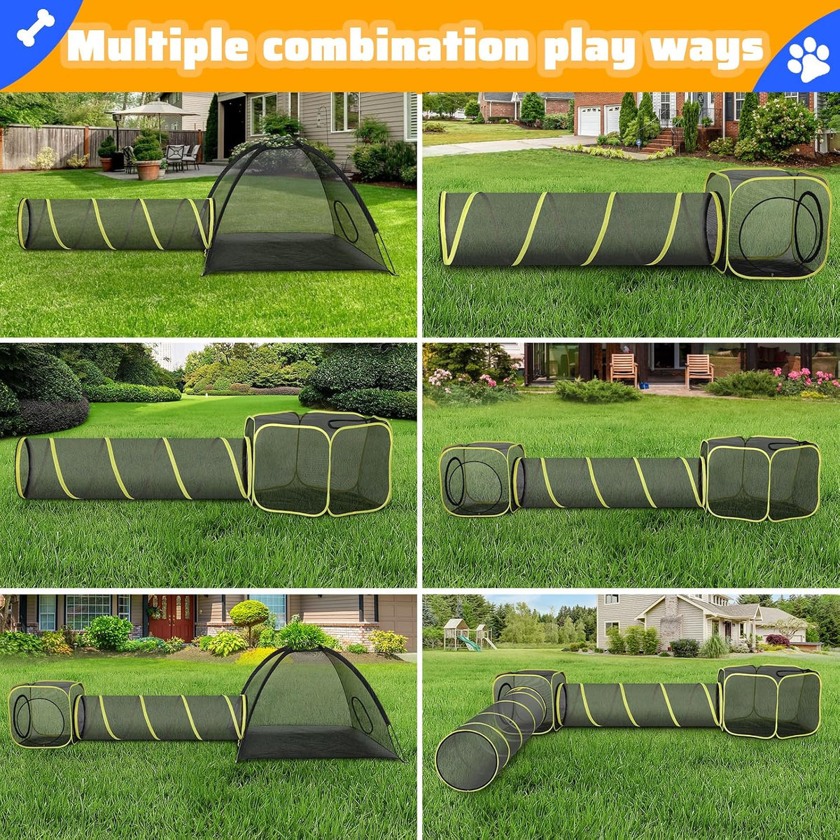 Wilwolfer 5 in 1 Cat Enclosure - Outdoor Cat Tent with Tunnel & House - Portable Pet Playpen for Cats, Puppies & Small Animals