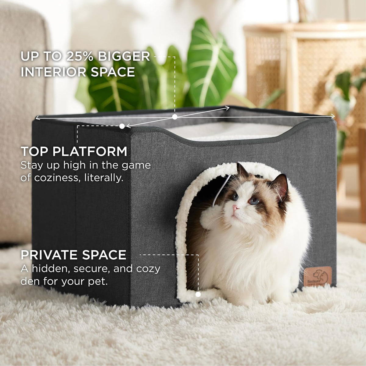 Bedsure Cat House Bed for Indoor Cats with Fluffy Ball and Scratch Pad