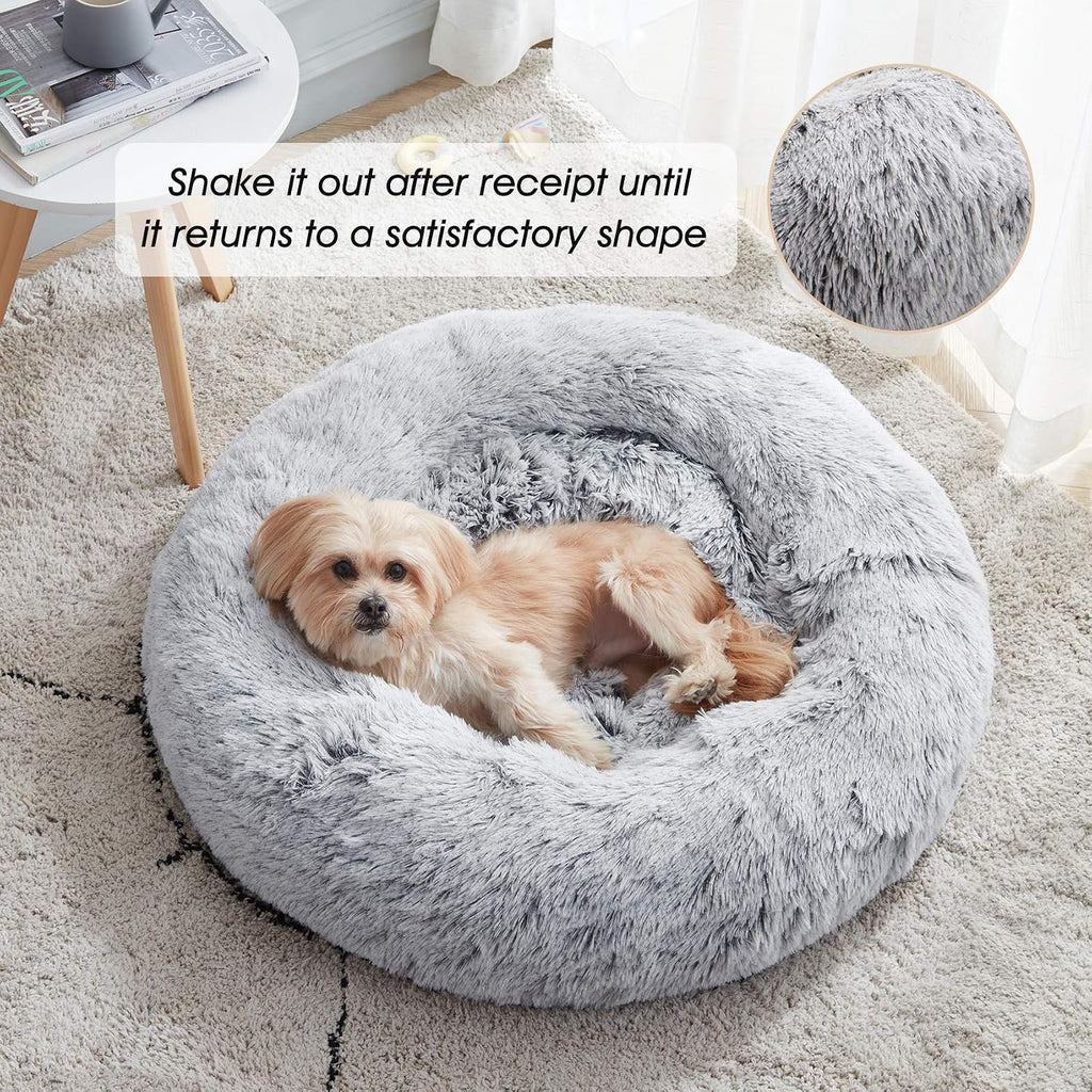 Western Home Calming Donut Small Medium Pet Dog Bed Washable,27" Light Grey
