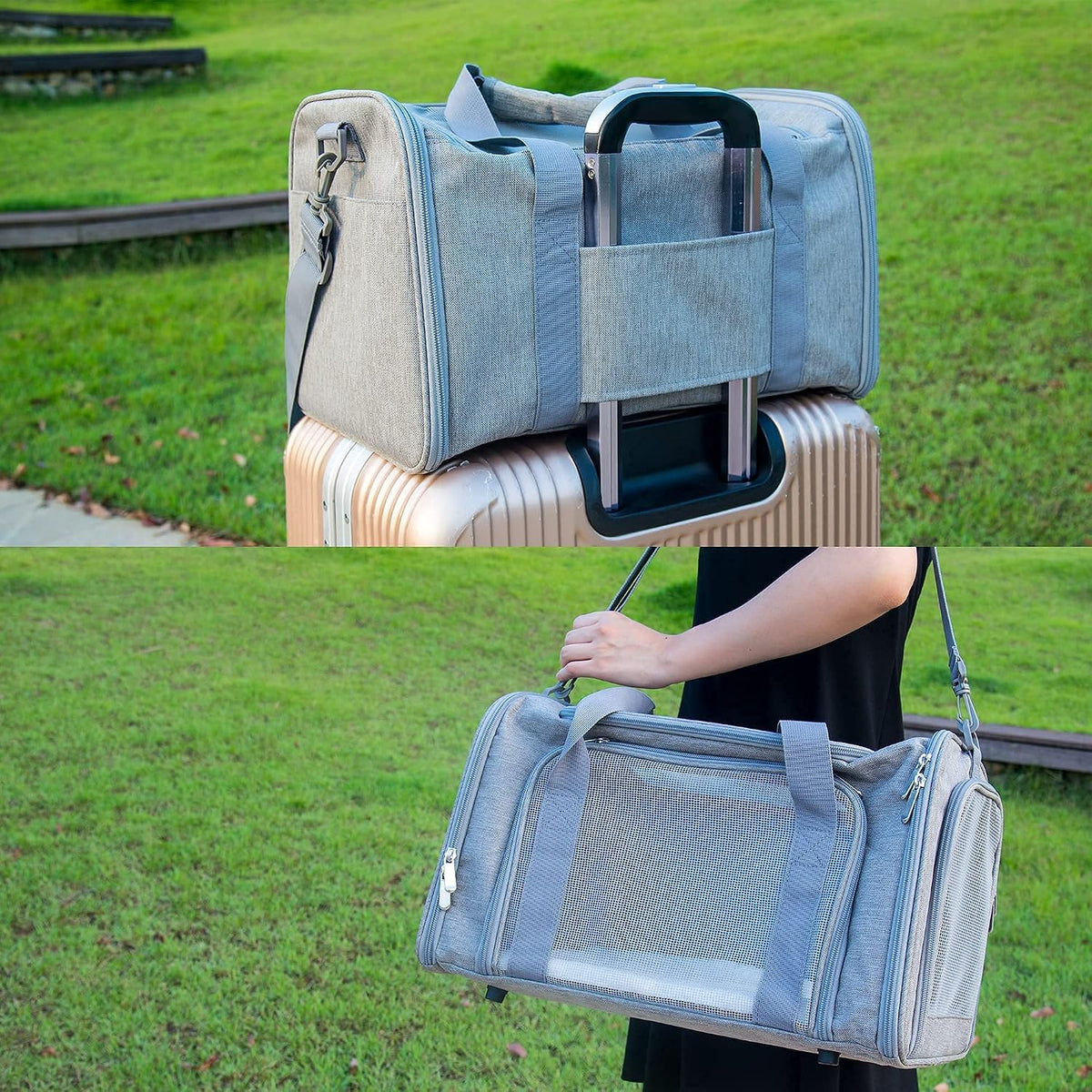 Soft Sided Carrier for Small Medium Cats Dogs,TSA Airline Approved Collapsible Travel Pet Carrier Medium Grey