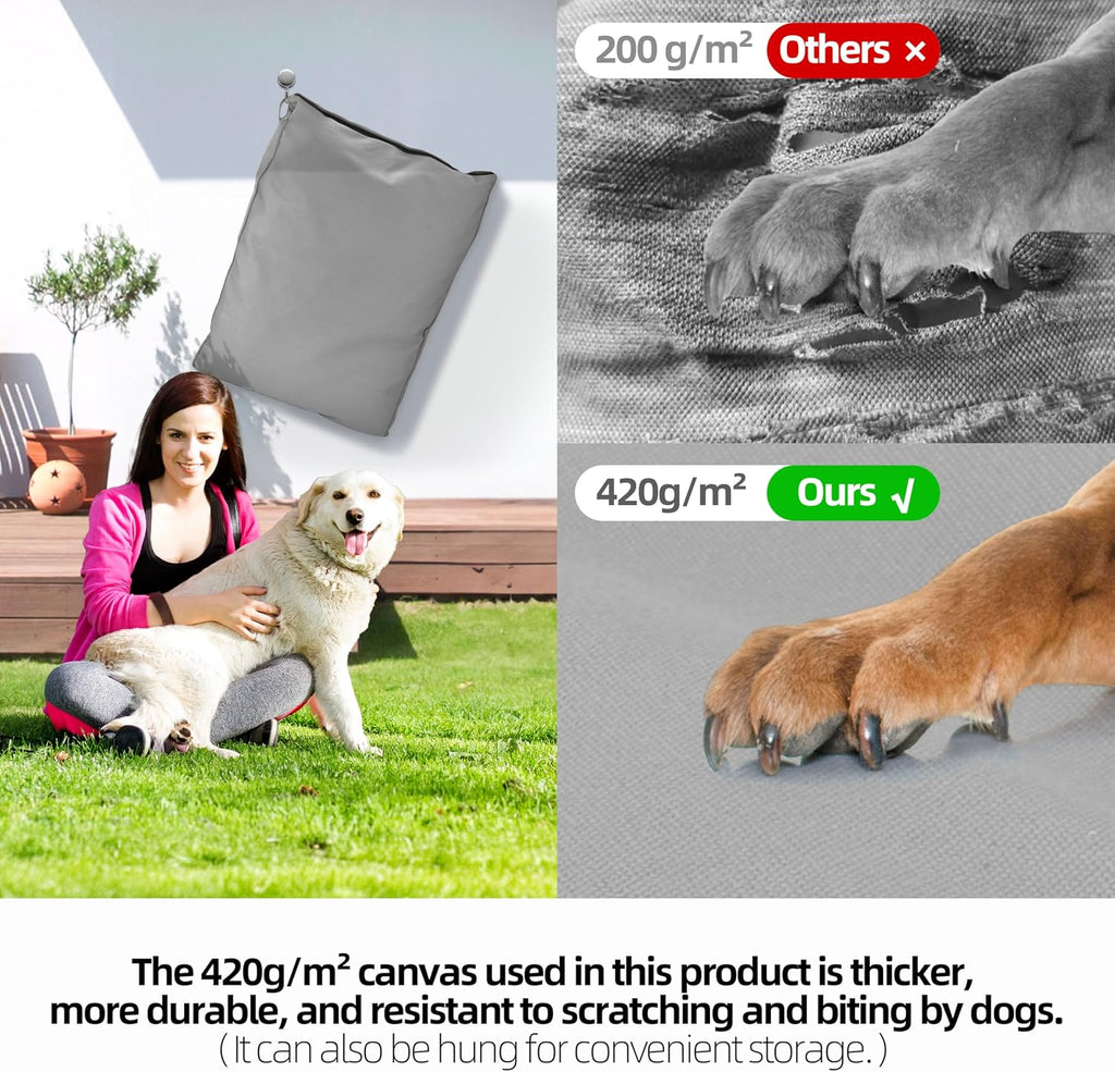 Sytopia 42 Inch Indestructible Dog Bed for Aggressive Chewers, Chew Proof Durable Outdoor Canvas Pet Crate Mat with Waterproof Washable Removable Cover, Indoor Patio Pet Pad for Crate, Light Grey