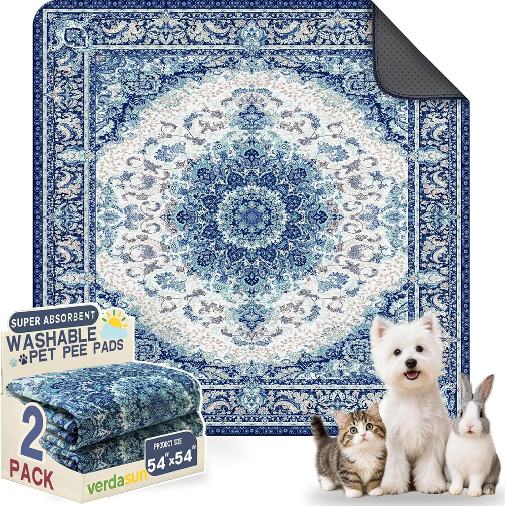 Washable Pee Pads for Dogs, Reusable Puppy Potty Training Pads, Ultra-Absorbent Thick Waterproof Leak-Proof Non-Slip Pads & Mat for Crate, Playpen, Floor, Whelping & Housebreaking , 2 Pack 54"x54"