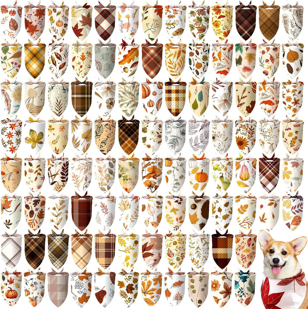 Huhumy 100 Pcs Fall Dog Bandanas Bulk XL Bandanas for Medium Large Dogs