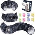Cat Tunnel Bed with 8 Spring Toys - Plush Peekaboo Cat Cave for Indoor Pets - Versatile Cat Donut Tunnels for Indoor Cats- Foldable Kitten Bed Tunnel
