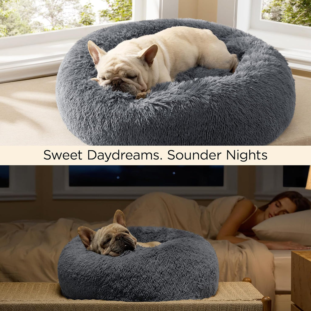 Bedsure Calming Small Medium Dog Bed Donut Washable Puppy Bed,27ins