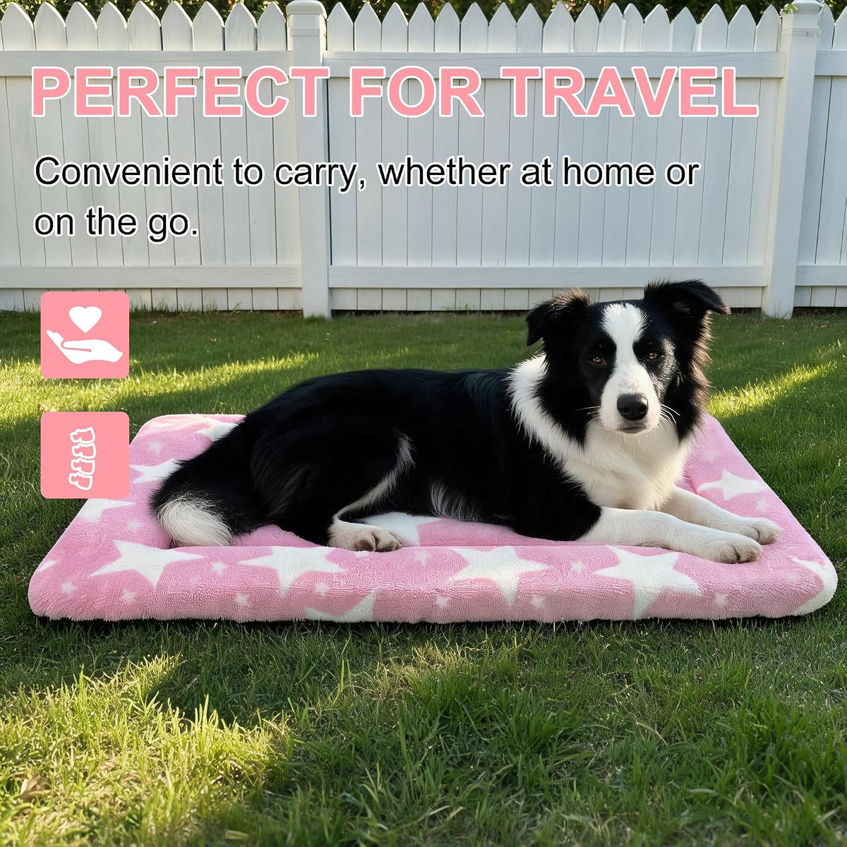 Dog Bed Mat, Reversible Crate Pad & Durable Dog Bed - Machine Washable Kennel Mat with Ultra Soft for Medium Dogs (Big&Small Stars Pink, 30" L*20" W*1.5" Th)