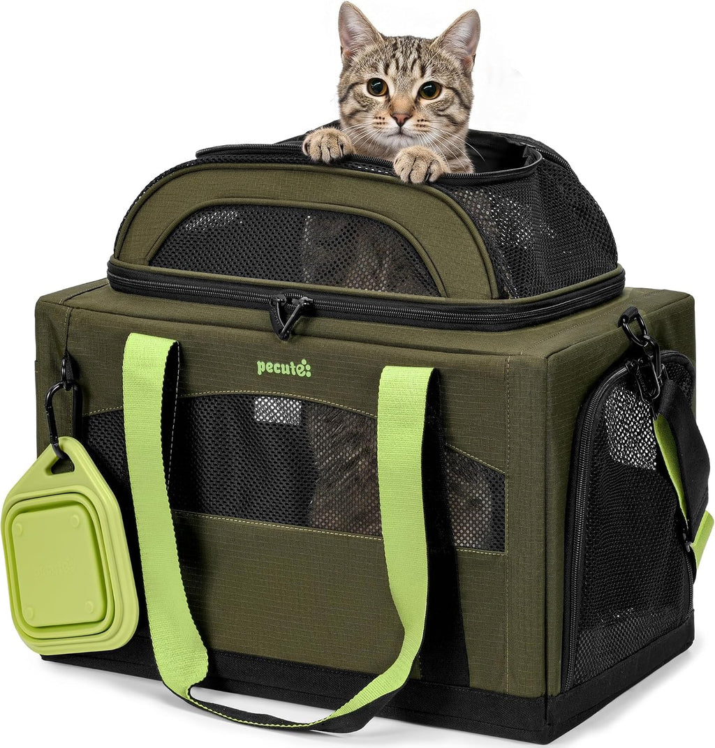 Pecute Cat Carrier,Top Expandable Dog Crate for Travel, Green