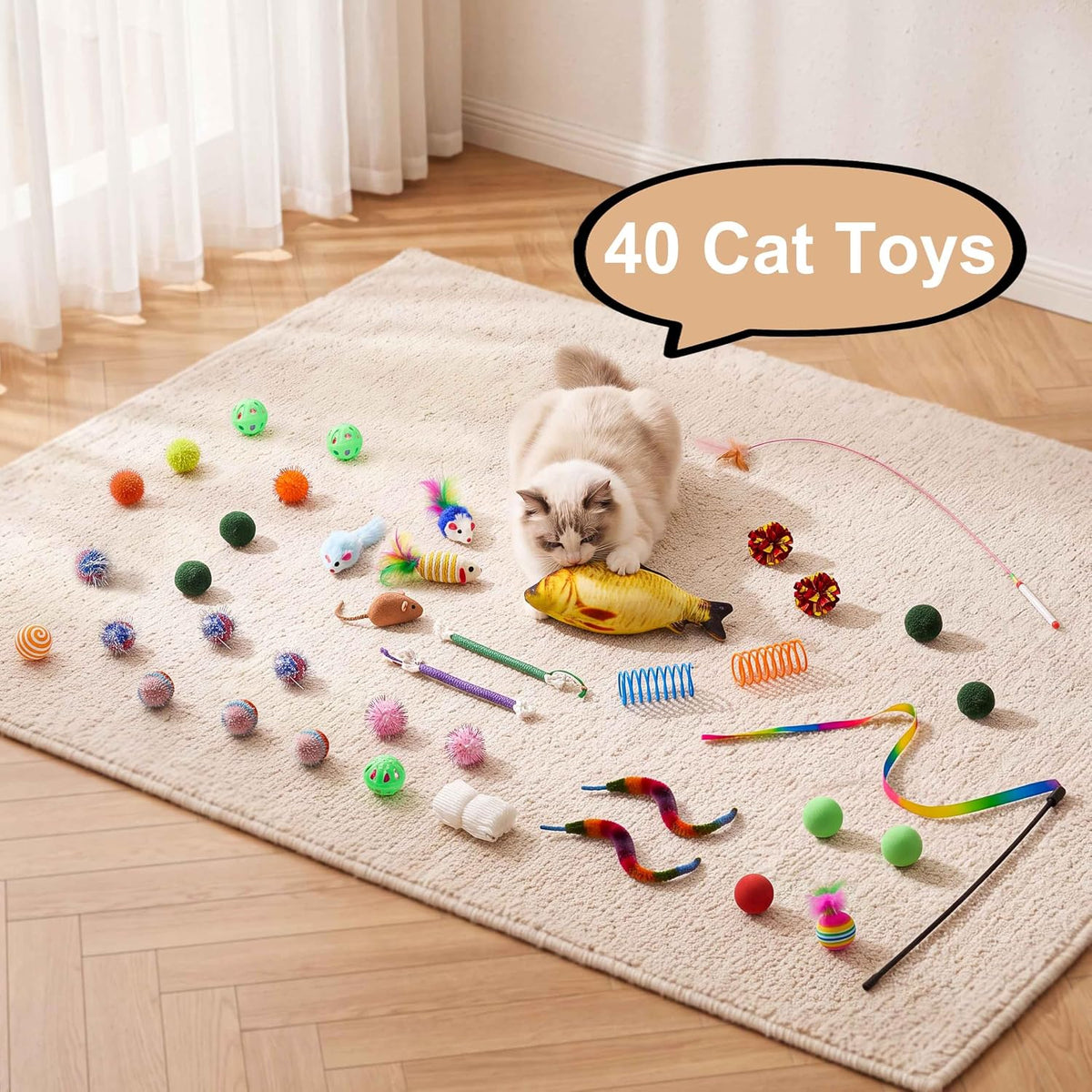 Cat Tunnel Bed with 40 Pcs Interactive Cat Toys, Pink