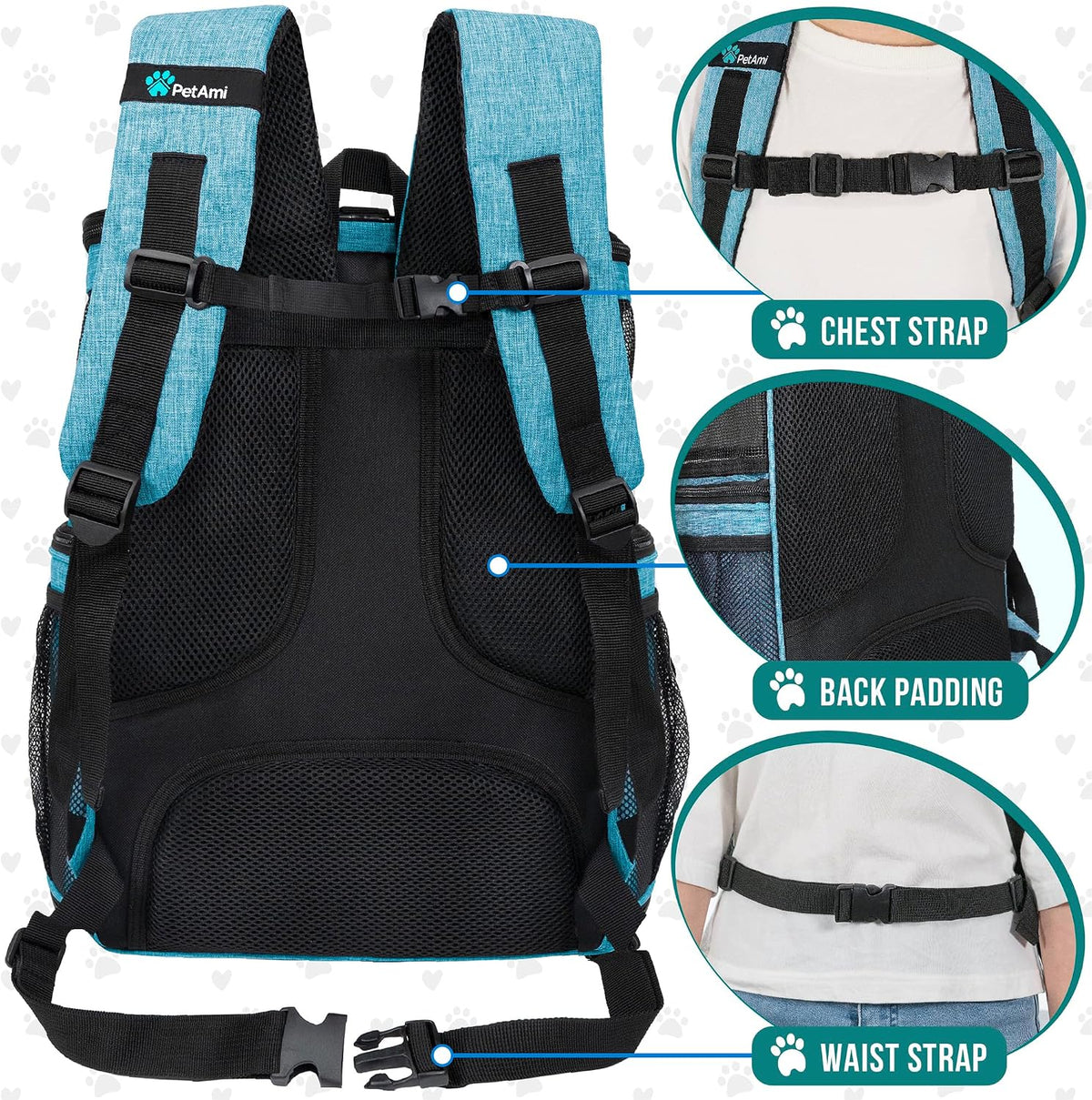 PetAmi Dog Backpack Carrier, Airline Approved 4-Way Entry Cat Bag, Teal