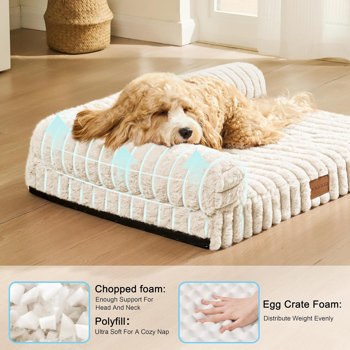 Orthopedic Large Dog Bed Furry Pet Bed, Washable Cover 48''X30''