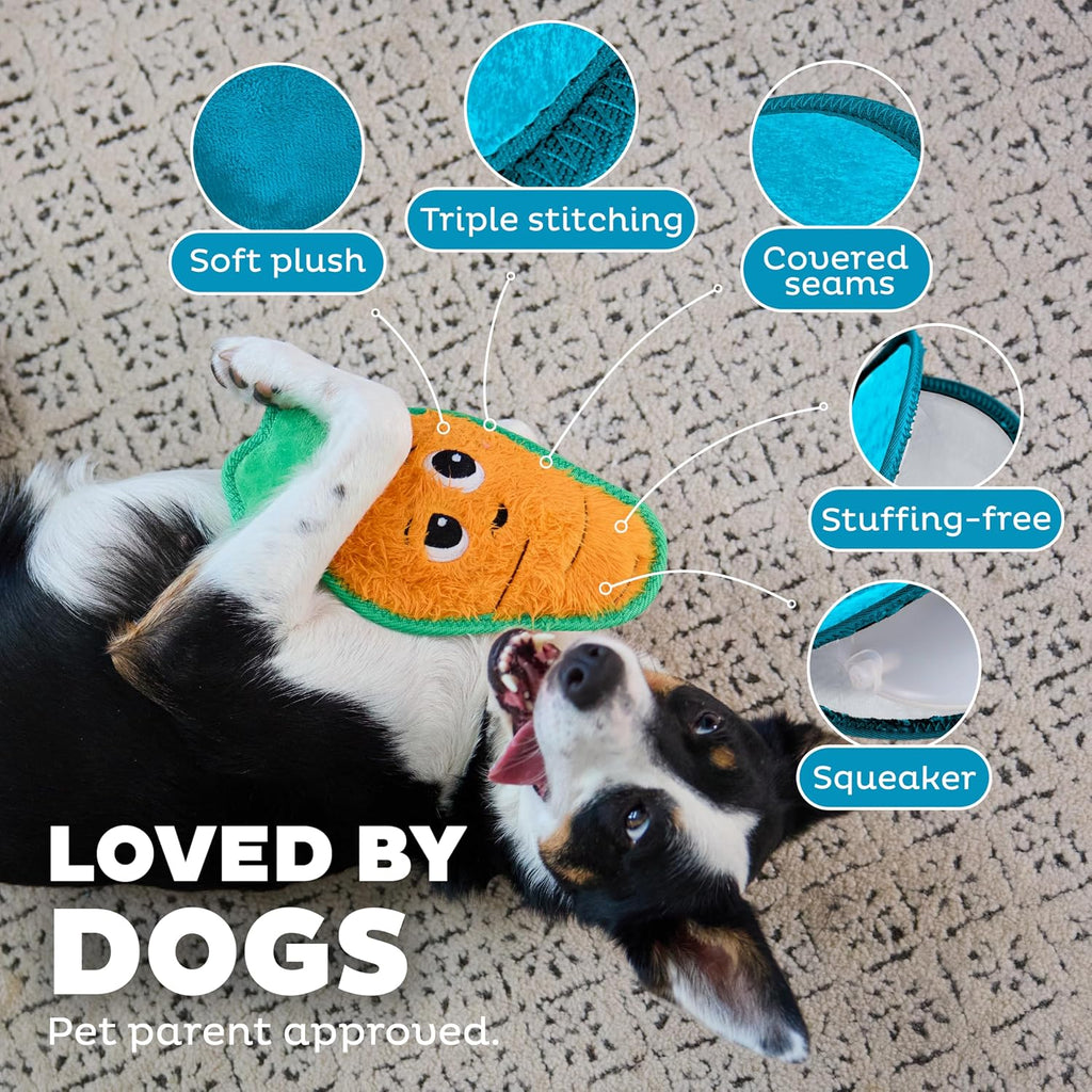 Outward Hound Tough Skinz Durable Chew Plush Squeaky Dog Toy, Carrot, 9.8" | 4 Tough Layers, Triple Stitched Seams, No Stuffing, Less Mess, Jumbo Squeaker, Fetch & Toss, Tough Chewers, Dogs & Puppies