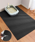 Cooyes Cat Litter Mat - Cut to Fit Any Place, 47"x35" Litter Trapping Mat | for Litter Box, Extra Large, Easy to Clean, Waterproof & Non-Slip Kitty Pad, Scatter Control to Protect the Floor (Black)
