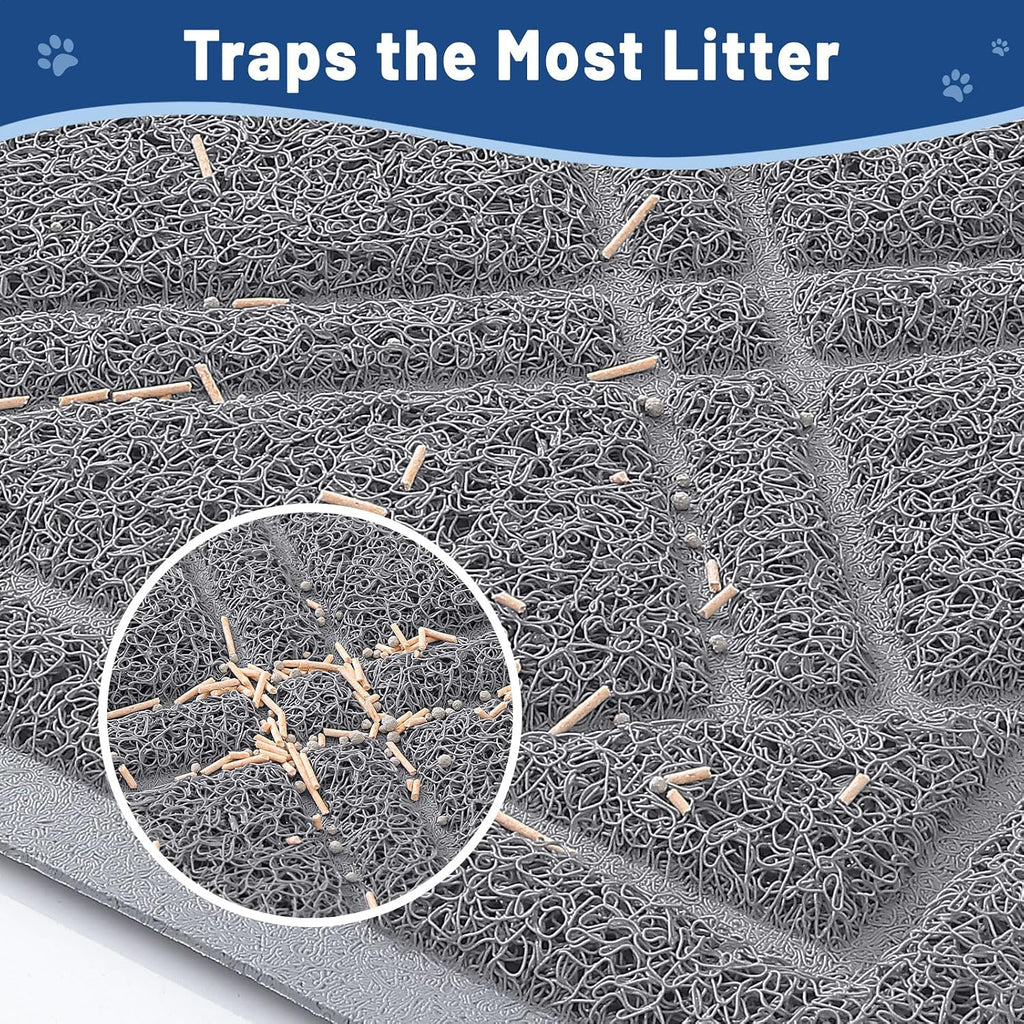 Smiry Cat Litter Box Mat 30x20, Non-Slip Water Resistant Litter Trapping Mat, Easy Clean Less Waste and Urine-Locking Cat Carpet for Indoor, Grey