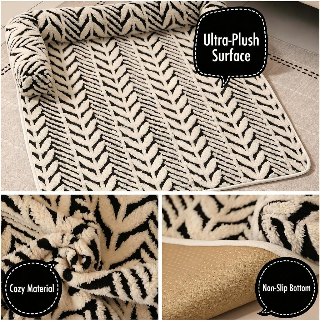 Calming Dog Couch Bed Mats with Neck and Head Support, Fluffy Plush Pet Sofa Cover for Small Medium Dogs and Cats, Non-Slip Bottom, Machine Washable