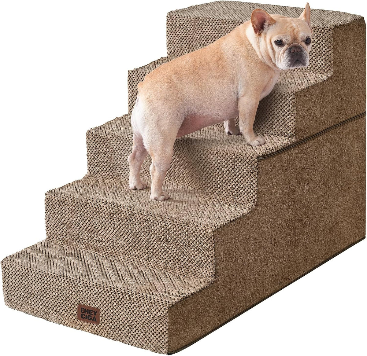 EHEYCIGA Dog Stairs for High Bed 25" H, Extra Wide Dog 5-Step, Camel