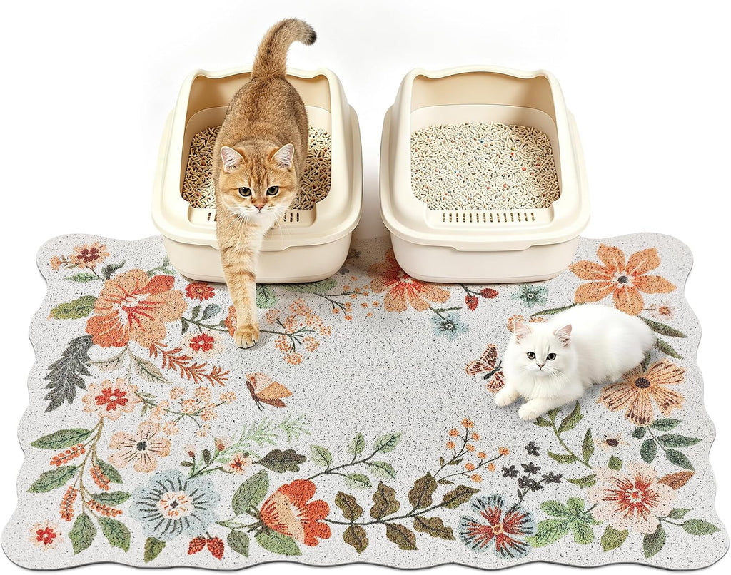 Cat Litter Mat,35"x23" Large Cute Litter Box Mat,Traps 100% Litter