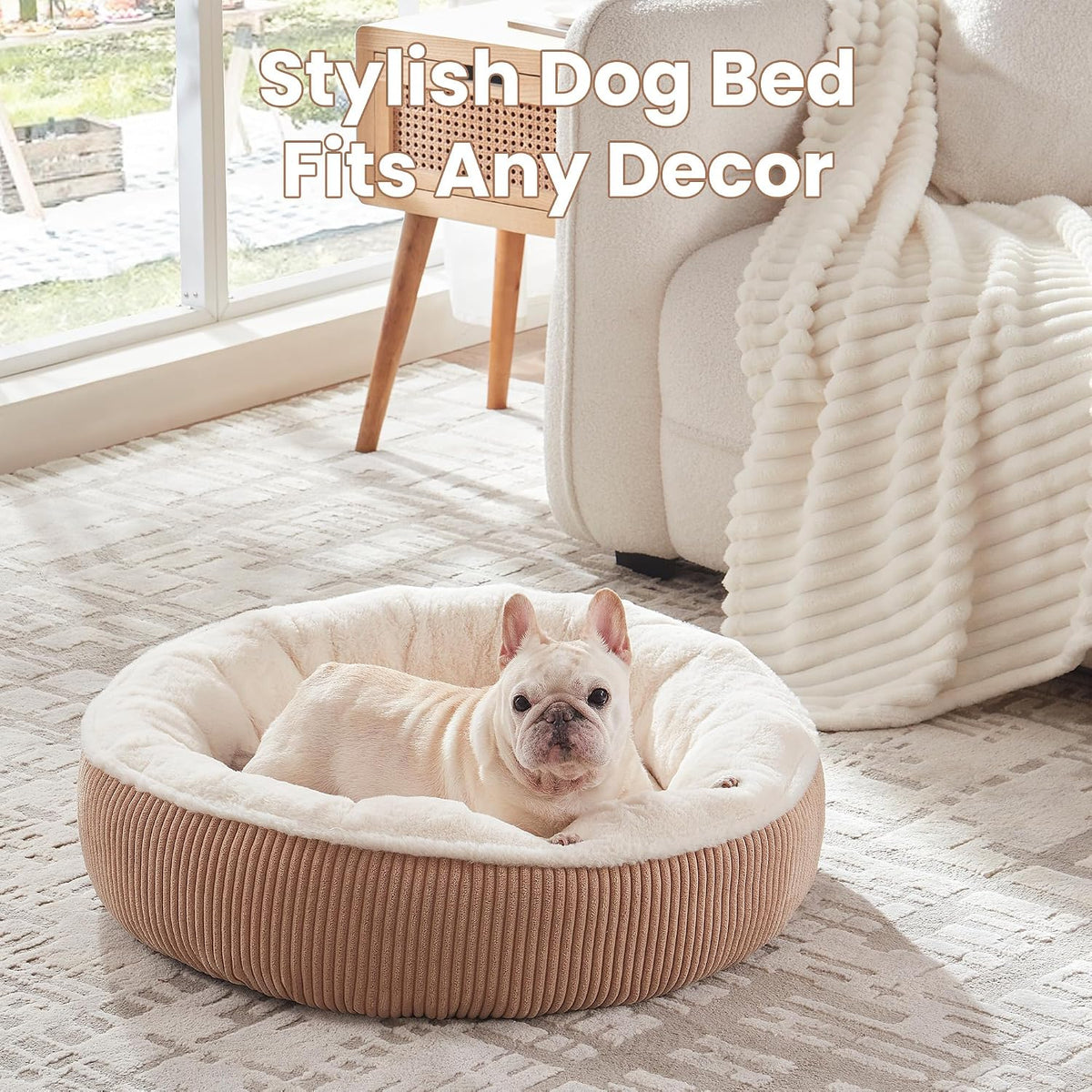 30 inches Calming Donut Dog Bed for Medium Dogs,Brown