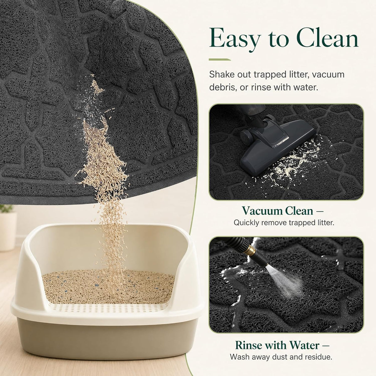Yimobra Cat Litter Mat, Waterproof Litter Trapping Mat, 24x20, Black | PVC Litter Box Mat with Non Slip Backing, Easy Clean Surface and Scatter Control Design for Cleaner Floors