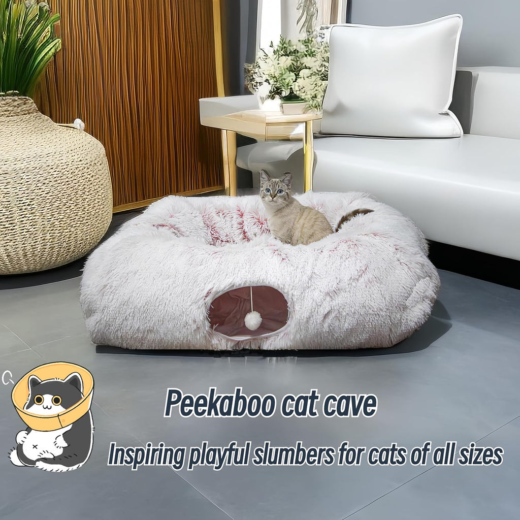 XxingSheep Extra Large Cat Tunnel Bed Plush Cat Cave for Indoor Cats