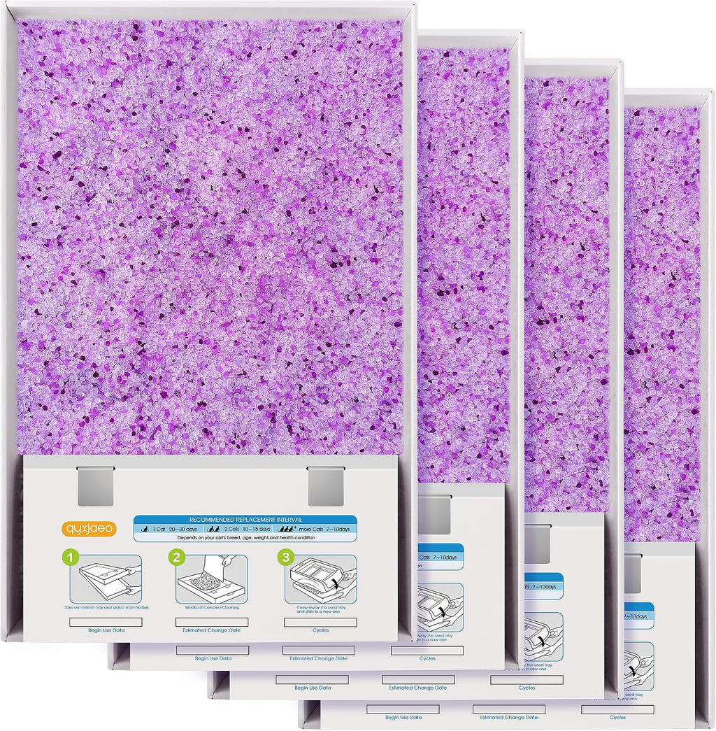 Crystal Cat Litter Tray Refill for PetSafe Litter Box Purple 4-Pack | Pre-Filled Disposable Tray for Auto Self-Cleaning Machine, No-Scoop Replacement Liner, Non-Clumping Silica, Odor/Leak-Proof